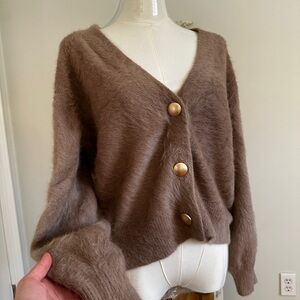 Wool blend drop sleeve oversized soft cozy button up cardigan